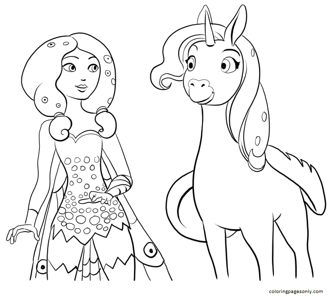 Mia And Unicorn 1 Coloring Page