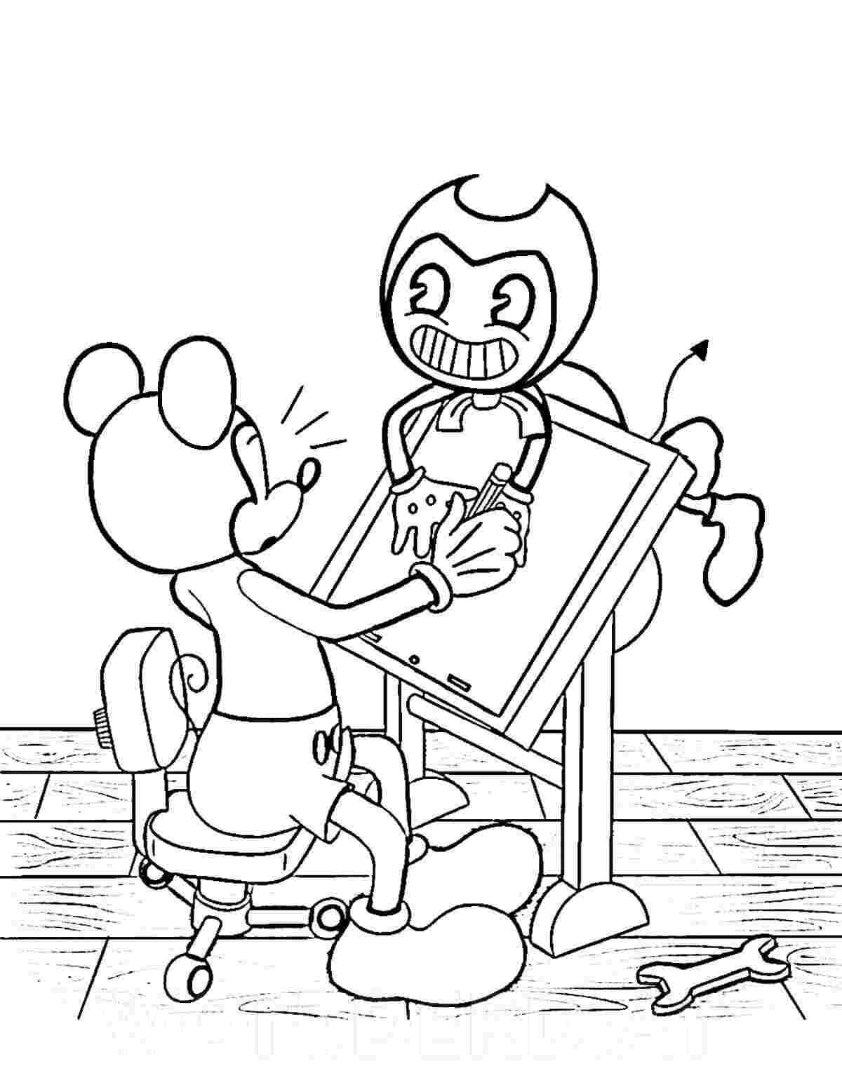 Mickey Mouse Teaches Bendy How To Draw From Bendy And The Ink Machine Coloring Pages