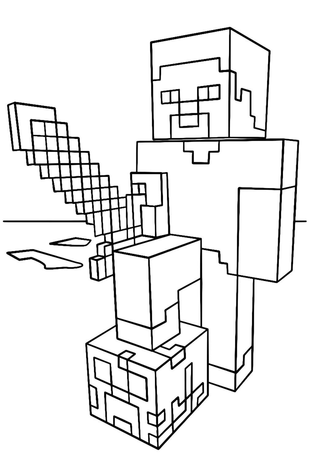 Minecraft Steve With Diamond Sword Coloring Pages