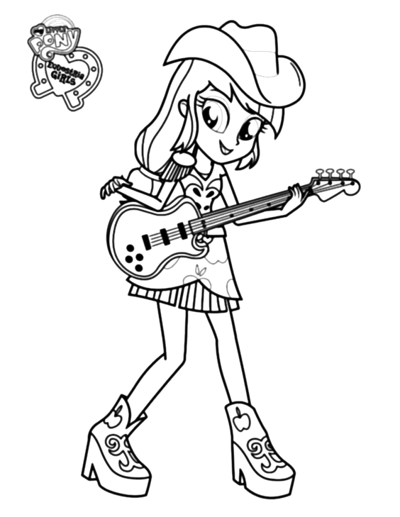 MLPE Applejack With Guitar Coloring Page
