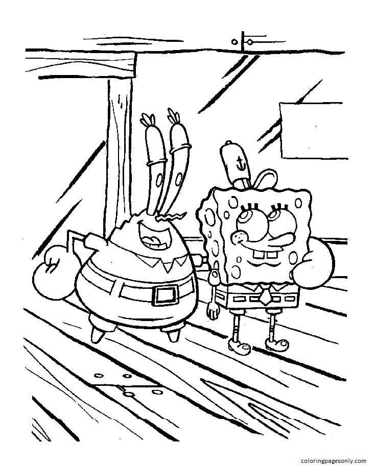 Mr Krabs and Sponge Coloring Page