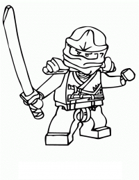 Angry ninja from Ninjago uses golden sword Coloring Page
