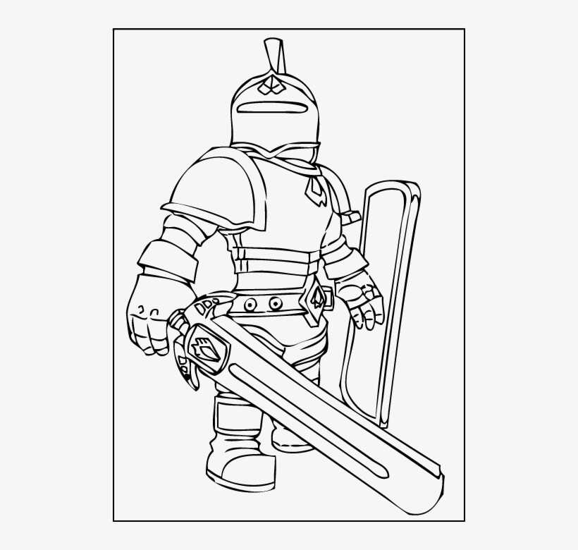 Warrior Roblox with sword and shield Coloring Pages