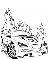 Hot Wheels supercar burning up Coloring Page