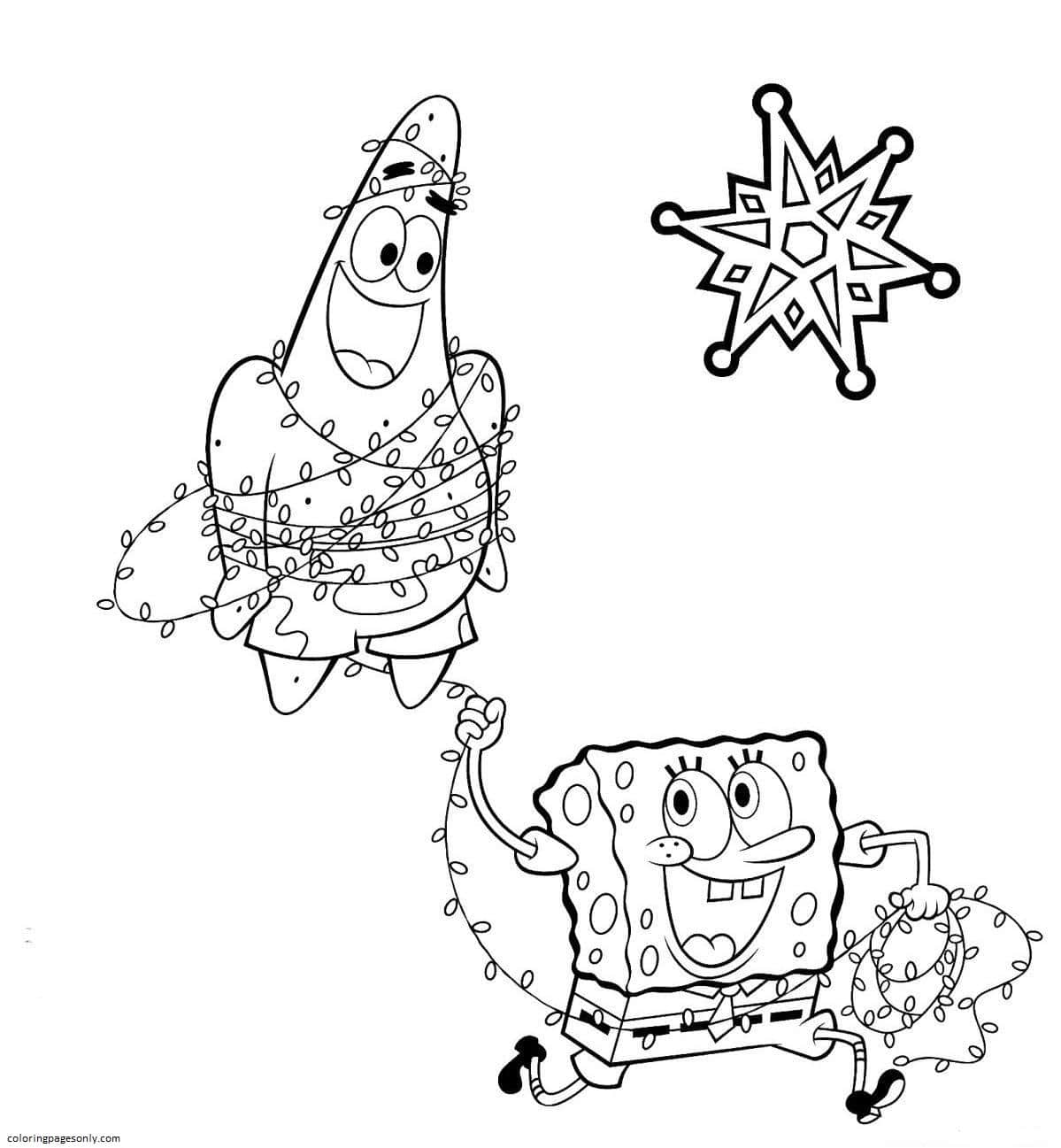 Patrick And Spongebob X-mas Coloring Page