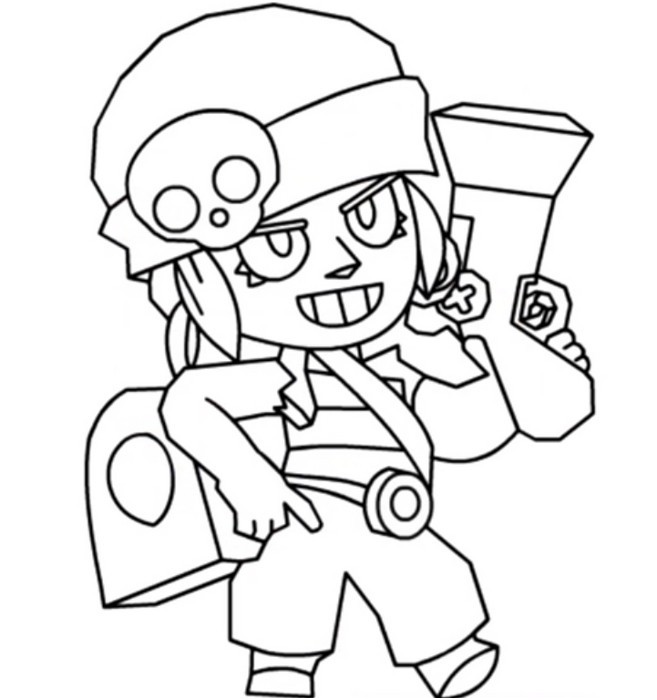 Penny from Brawl Stars brings a bag of coins Coloring Page