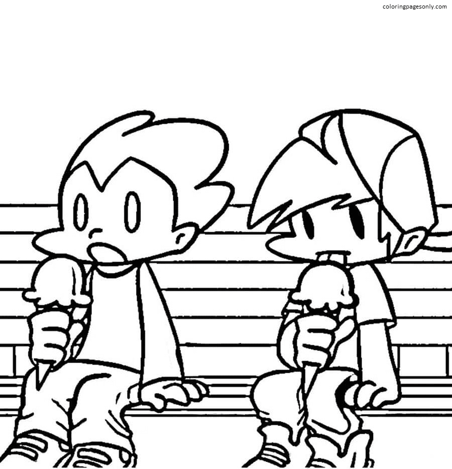 Pico and Boyfriend Eating Ice Cream Coloring Pages