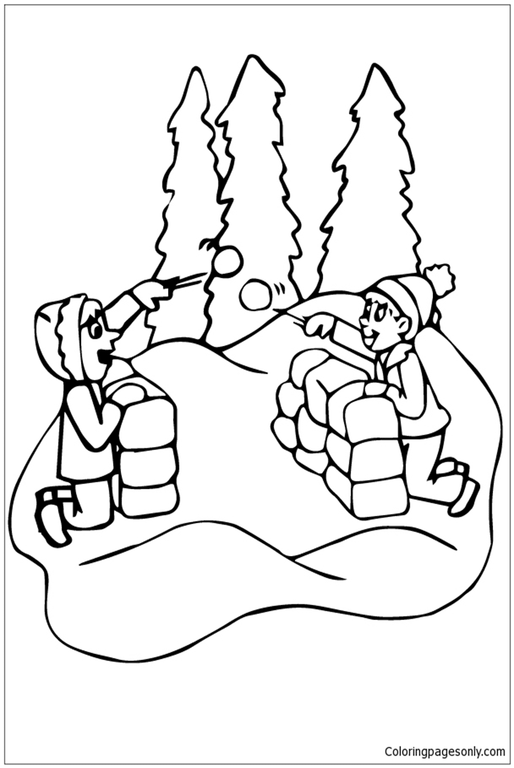 Playing With Snow Coloring Pages