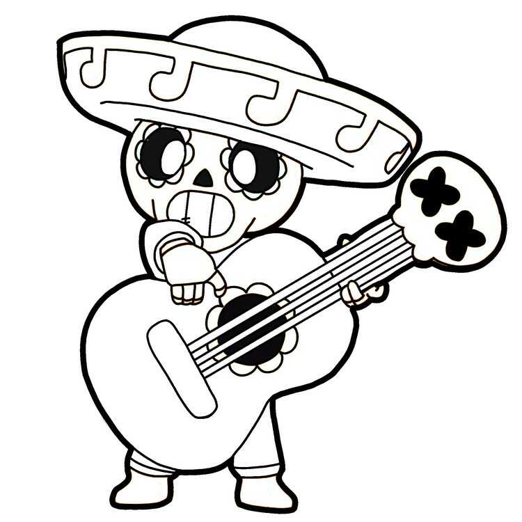Poco Plays The Guitar From Brawl Stars Coloring Pages