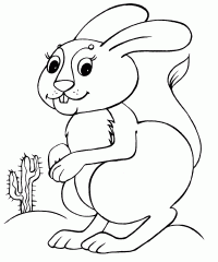 Rabbit and saguro cactus in the desert Coloring Page