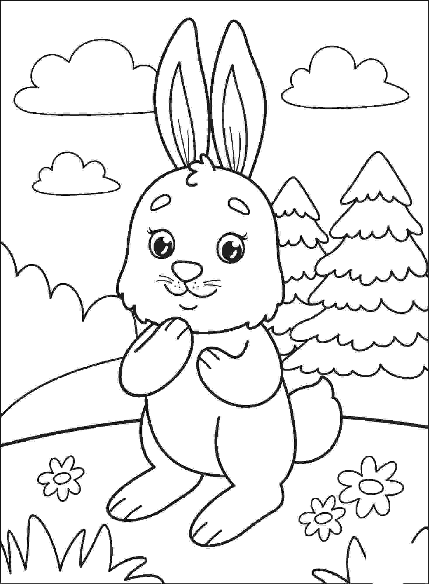 Cute Bunny Plays In The Cloud Day Coloring Pages
