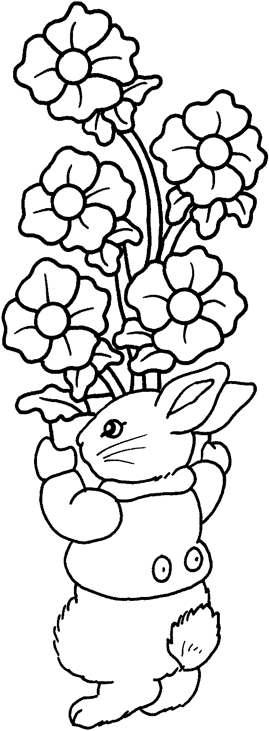 Bunny tiene in mano molti fiori di Bunny