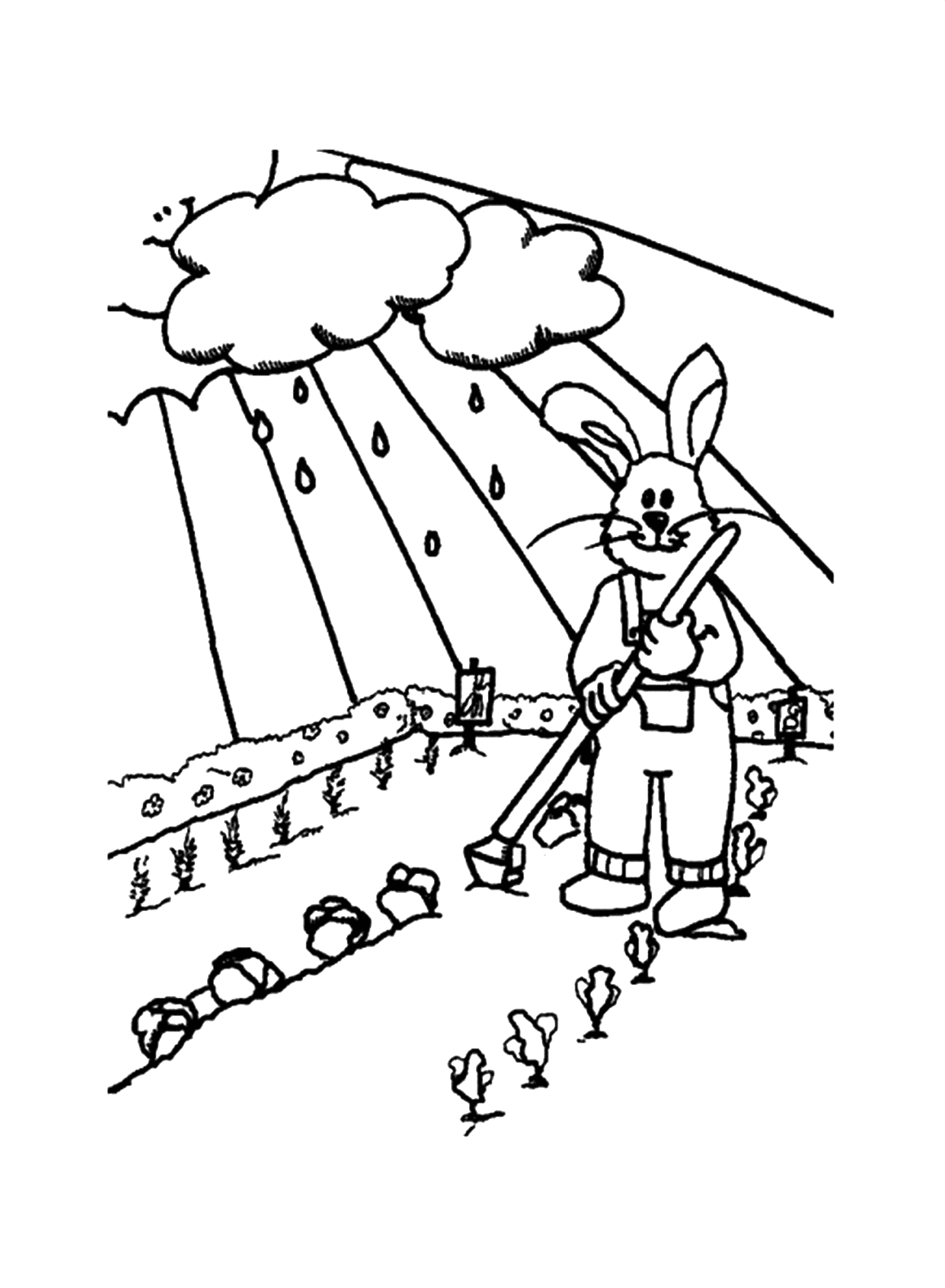 Rabbit Planting Vegetables On The Fields Coloring Pages