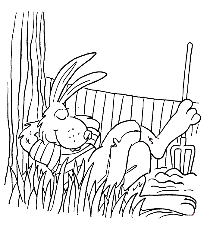 Il coniglietto divertente si appoggia all'albero e dorme da Bunny