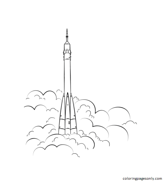 Página para colorir de lançamento de foguete