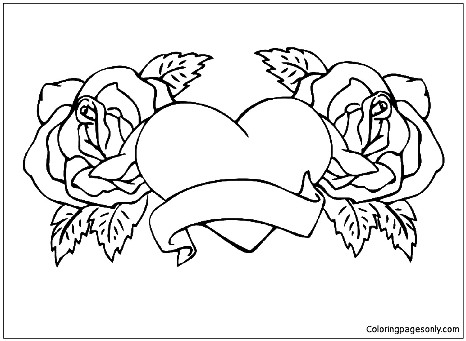 Página para colorir de corações de flores de rosas