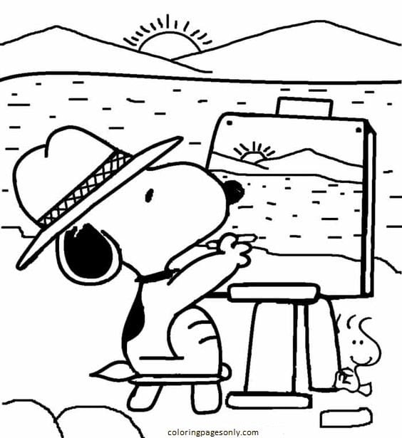 Snoopy Draws The Sea Coloring Page