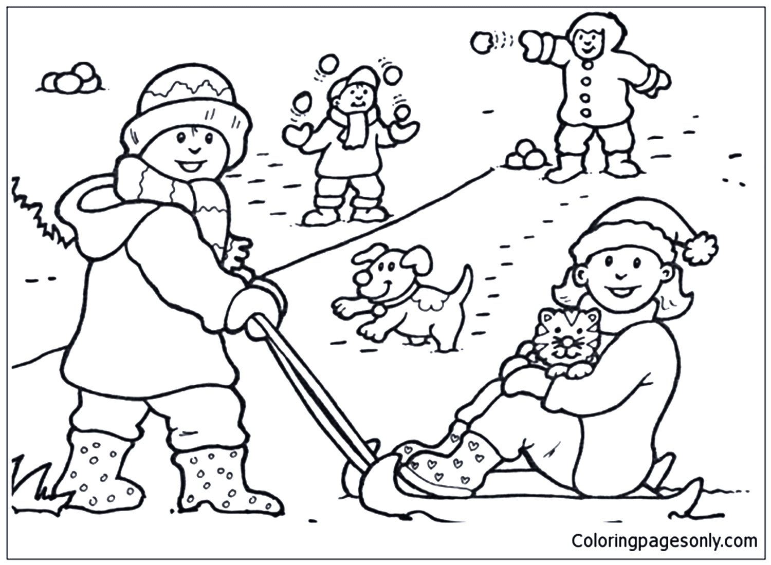 Snow Day Play Coloring Pages