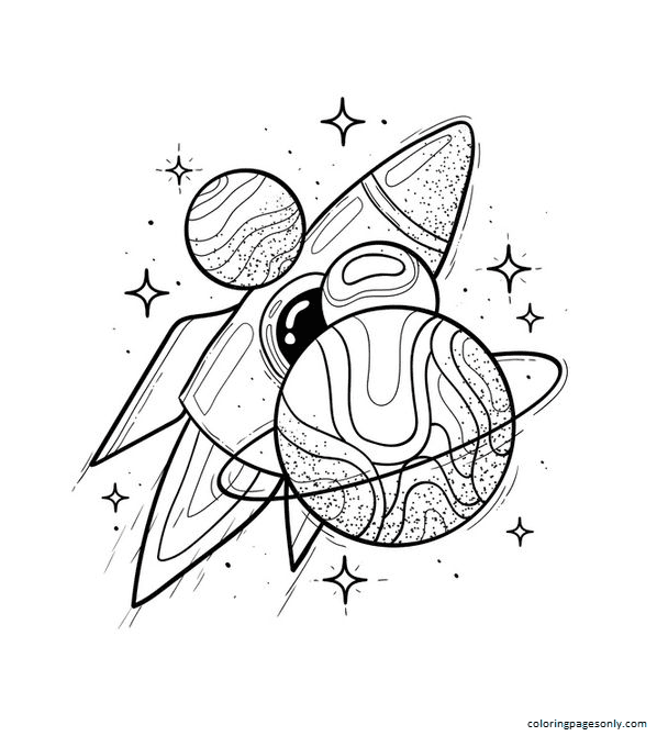 Space In Rocket Coloring Page