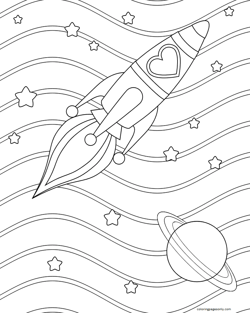Space Rocket 3 Coloring Page