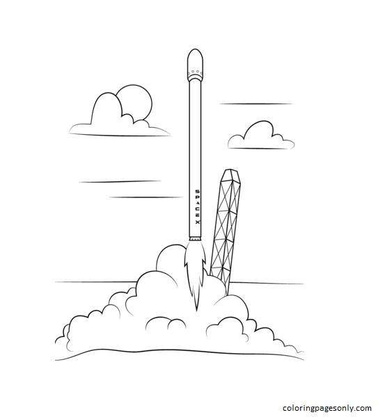 Desenho para colorir de lançamento de foguete Spacex Falcon 9