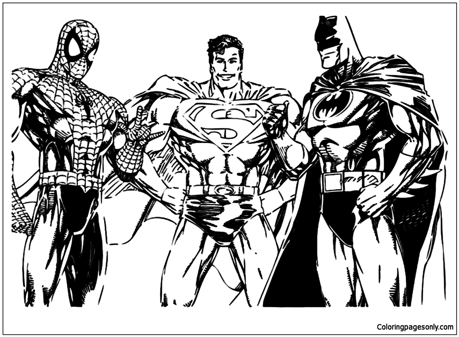 Spiderman Superman and Batman Coloring Pages