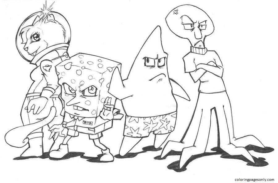 Spongebob And Friends 3 Coloring Page