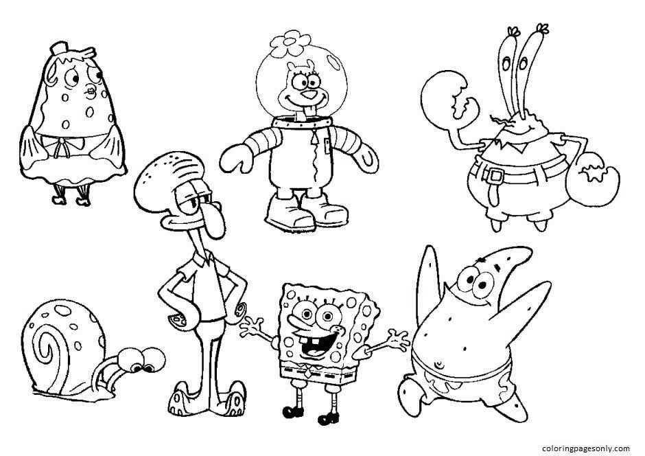 Pagina da colorare di Spongebob e Sandy