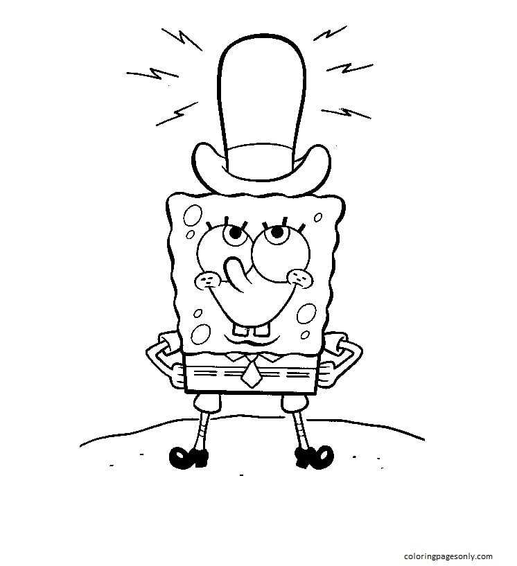 SpongeBob In a Hat Coloring Page