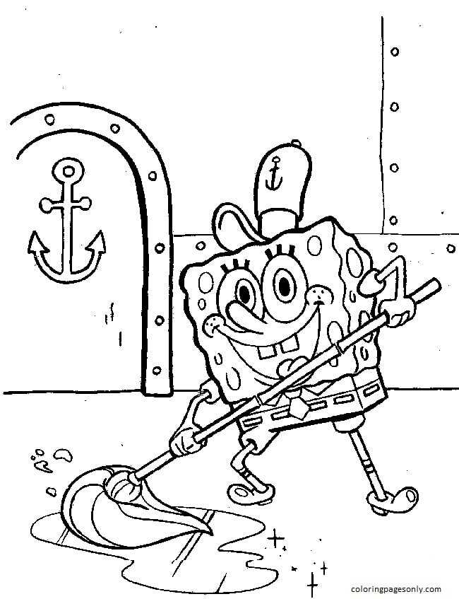 Spongebob sta pulendo il pavimento da colorare