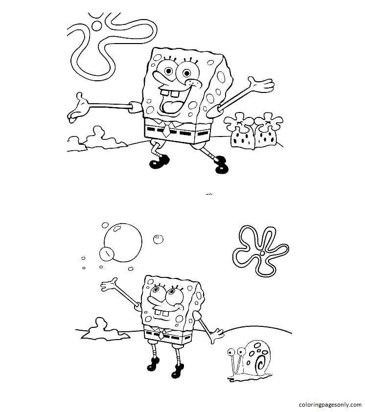 SpongeBob gioca con una pagina da colorare di bolle