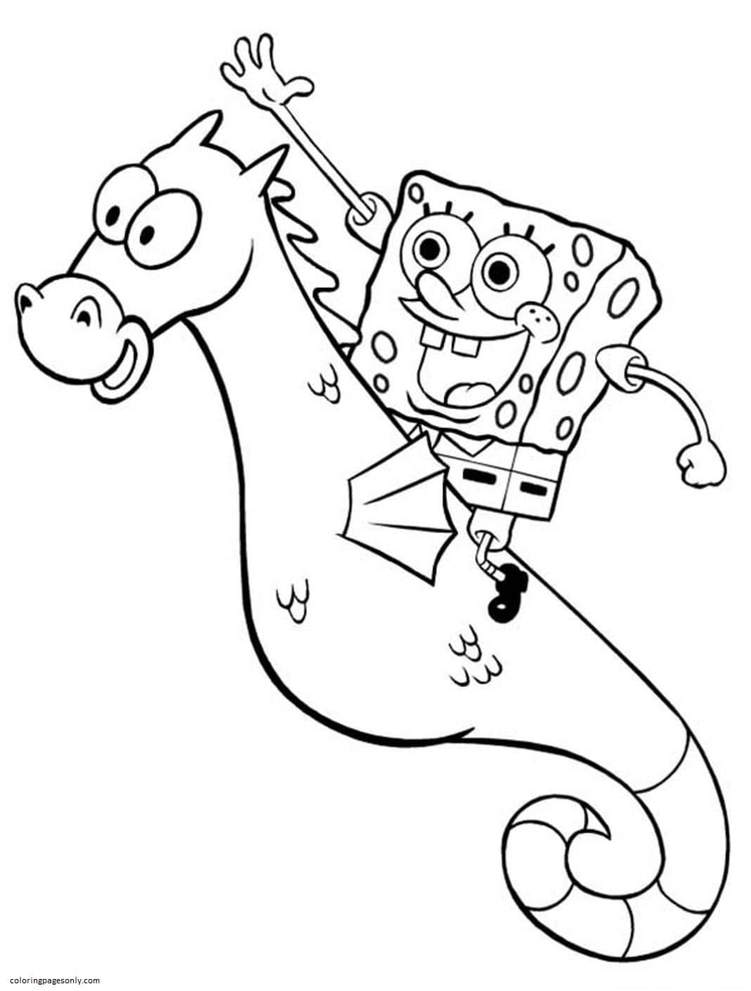 Spongebob Riding Seahorse Coloring Pages