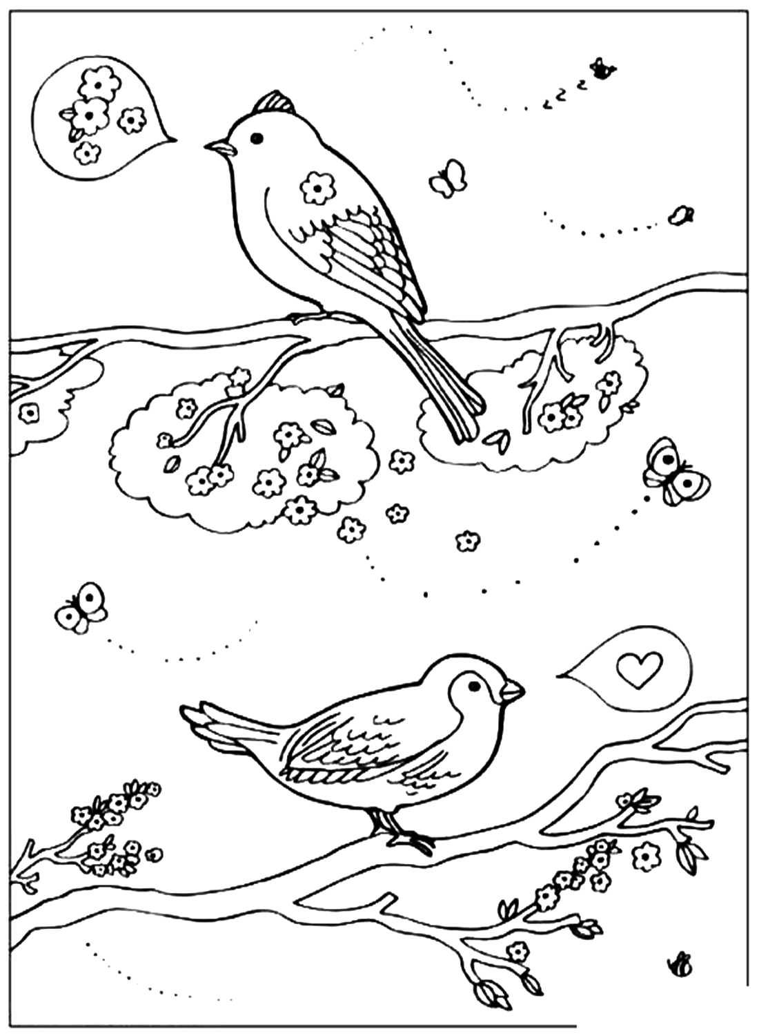 Spring Birds In Love Coloring Pages