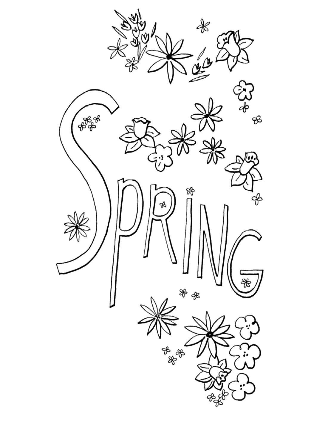 Página para colorir de flores desabrochando da primavera