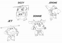 Squad of Jett, Dizzy, Donnie and Jerome from Super Wings Coloring Page