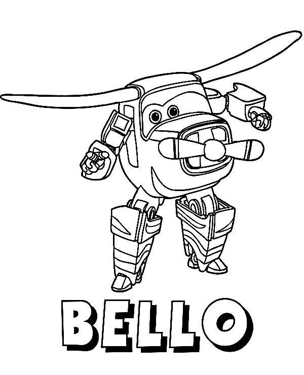 Transforming robot Bello from Super Wings Coloring Pages