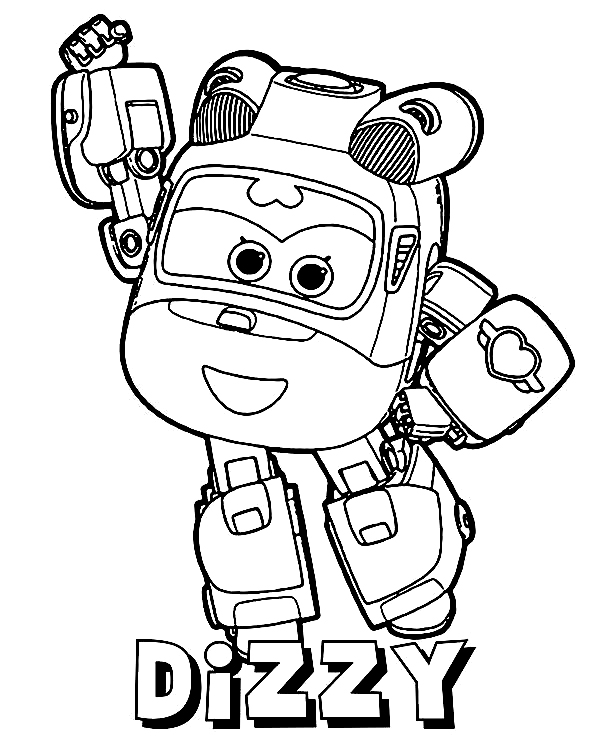 Cute Dizzy transforms robot in Super Wings Coloring Page