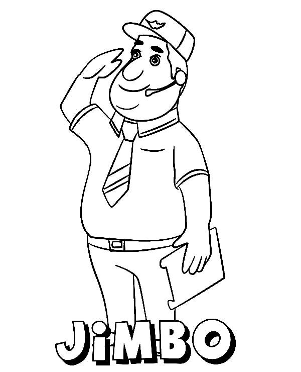Jimbo wears a hat with an airplane badge from Super Wings Animation Coloring Pages