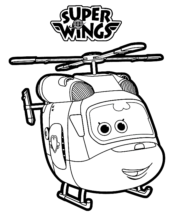 Super Wings Dizzy es un helicóptero de rescate femenino Página para colorear