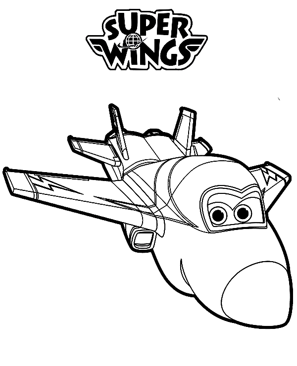 Un aereo a reazione maschile da guerra acrobatica chiamato Jerome dalla pagina da colorare di Super Wings