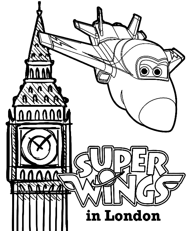 来自 Super Wings 的 Jett 飞往伦敦 Coloring Page
