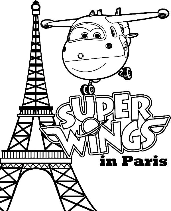 Deliverer Jett in Paris from Super Wings Coloring Page