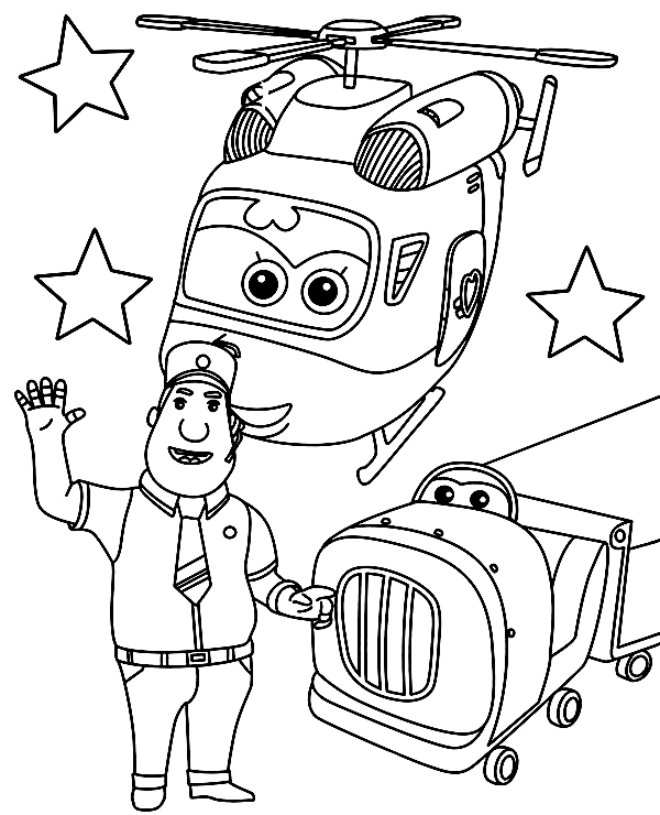 Superstar Jimbo, Dizzy and Roy from Super Wings Coloring Page