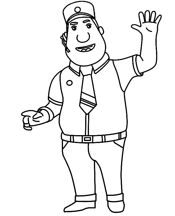 Jimbo in Super Wings wears airport uniform and waves his hand Coloring Page