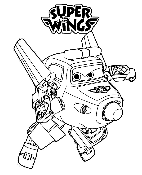 Police Airplan Paul directs airport traffic in Super Wings Coloring Pages