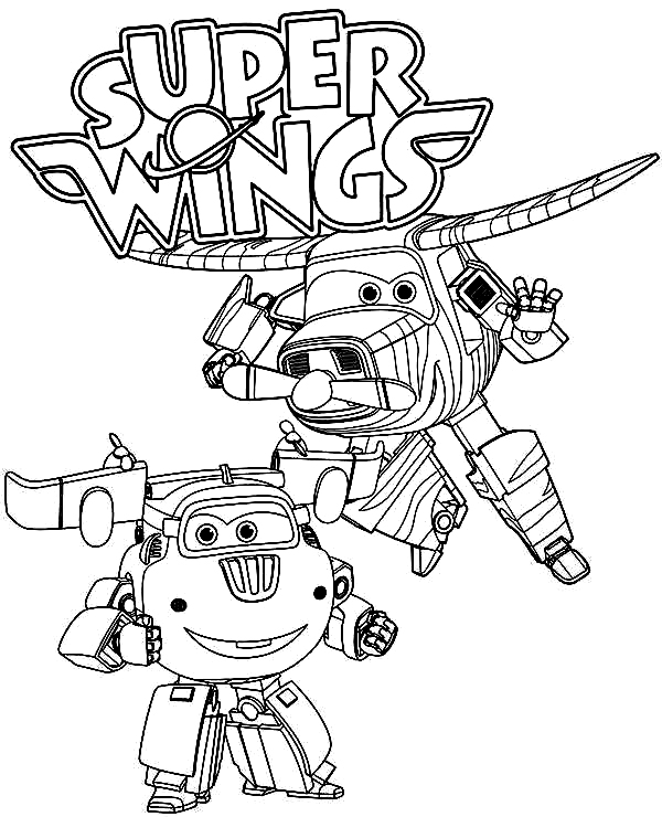 Pareja fuerte Donnie y Bello de Super Wings Animation Coloring Page