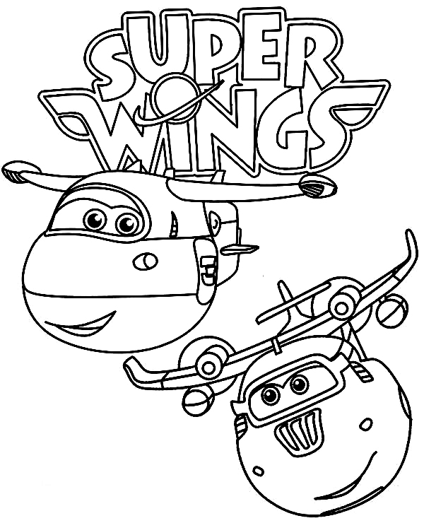 Jett si diverte a giocare con Donnie in Super Wings Coloring Page