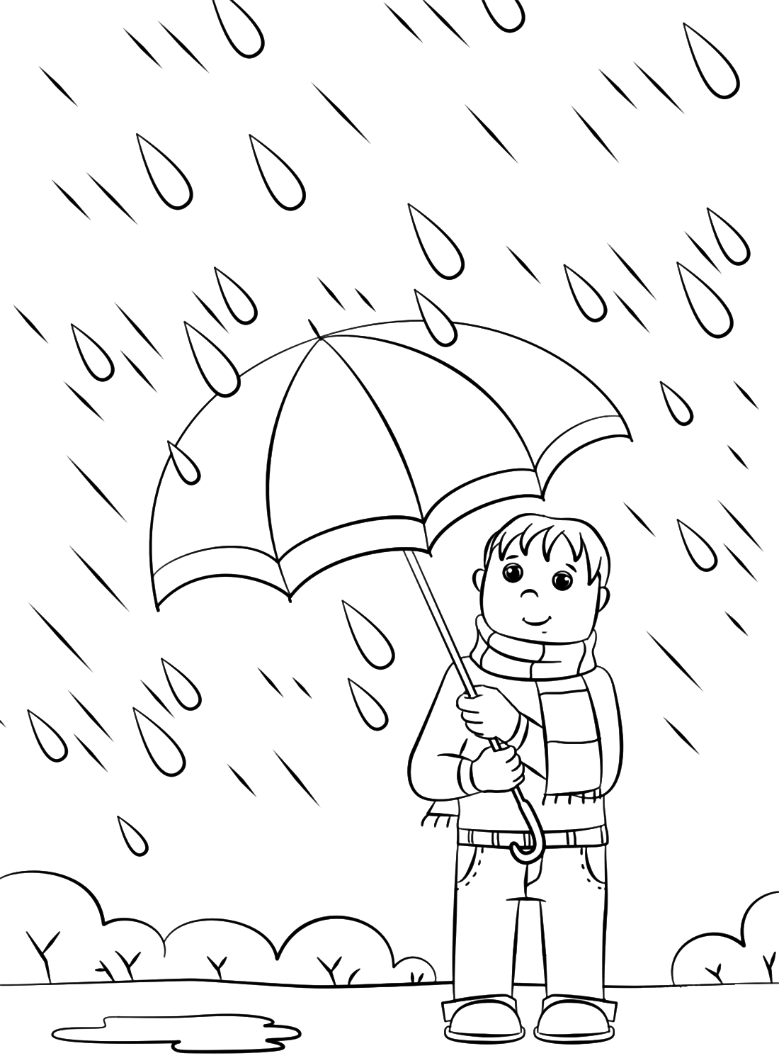 desenho de O menino está na chuva para colorir