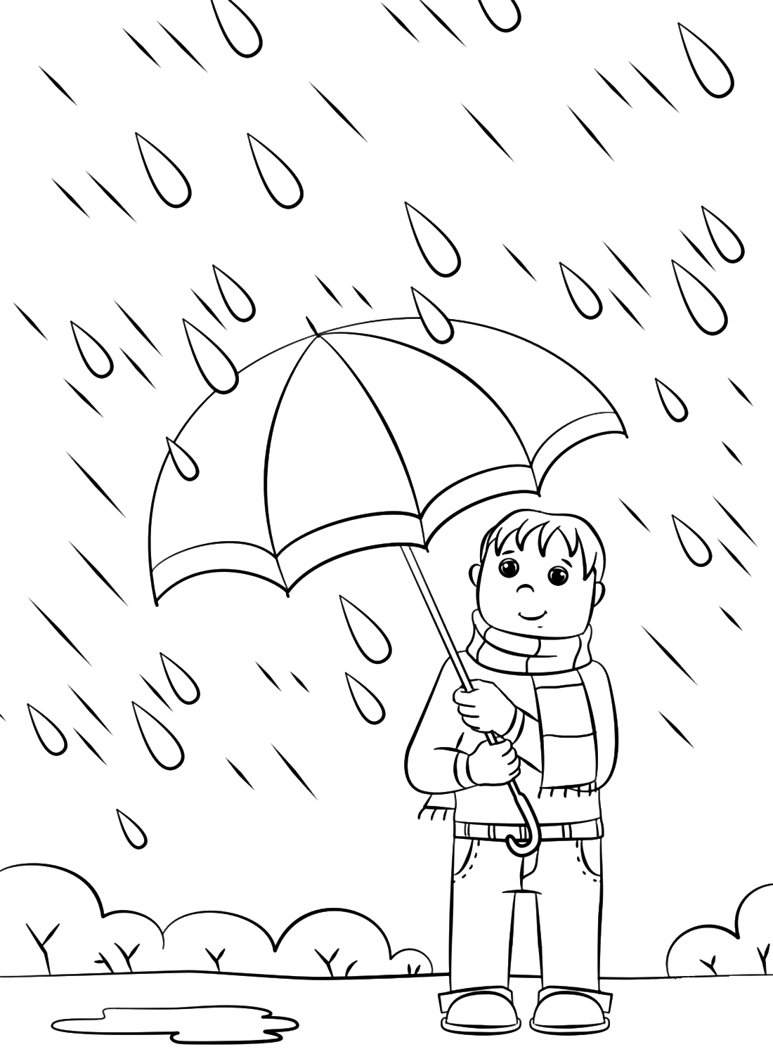 desenho de menino primavera brincando sob a chuva para colorir 15529354  Vetor no Vecteezy