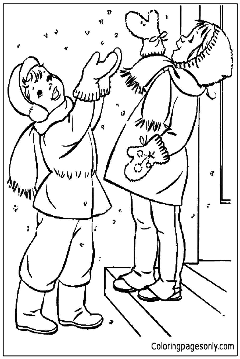 The Children Wear Warm In The Winter Coloring Pages